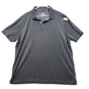 Tommy Bahama Shirt Polo Mens 2XL Gray Solid Short Sleeve 70% Tencel 25% Poly